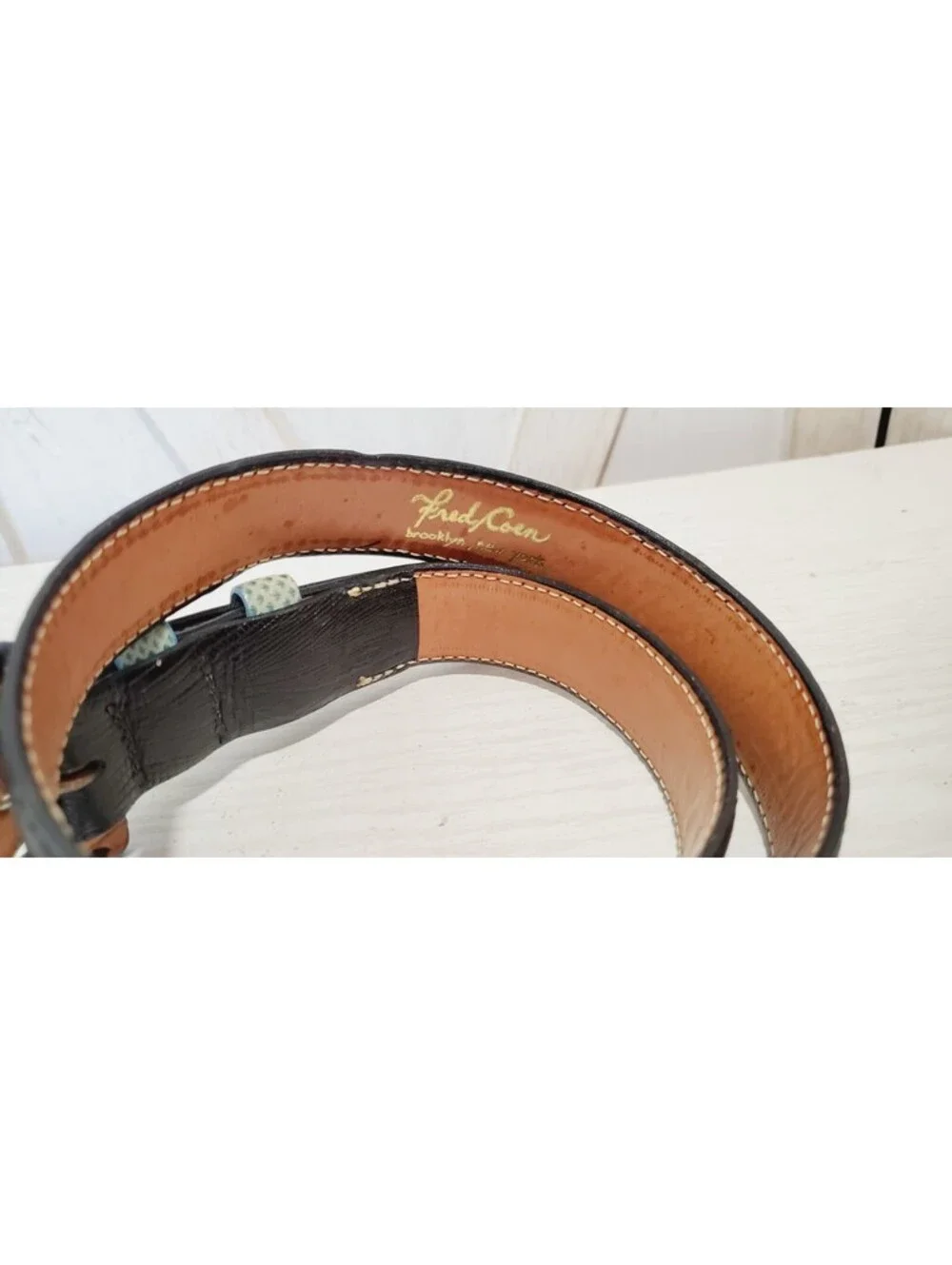 Medium Fred Coen Black Aqua Snakeskin Embossed Leather Western Belt Womens 36in